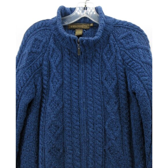 VINTAGE Inis Crafts Sweater Small Merino Wool Aran Cardigan Fisherman - Picture 2 of 9